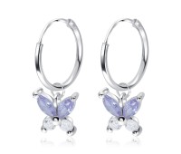 Cutie Butterfly with CZ Stone Silver Hoop Earring HO-2475